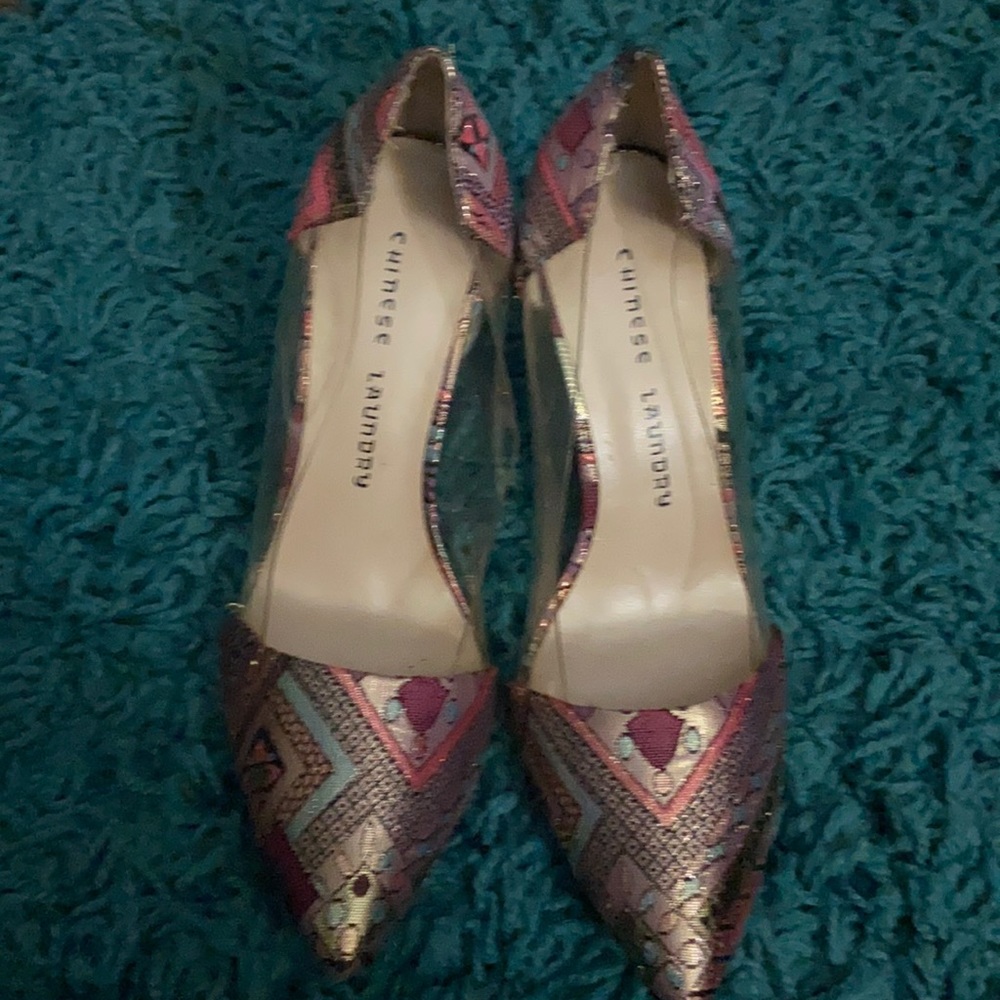 Clear and embroidered heels!